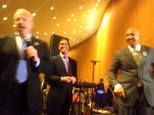 On a happier day in Albany last spring, Bronx politicians Assemblyman Jeffrey Dinowitz, State Senator Jeffrey Klein, Borough President Ruben Diaz, Jr. gather at Bronx Day. Photo by Jordan Moss